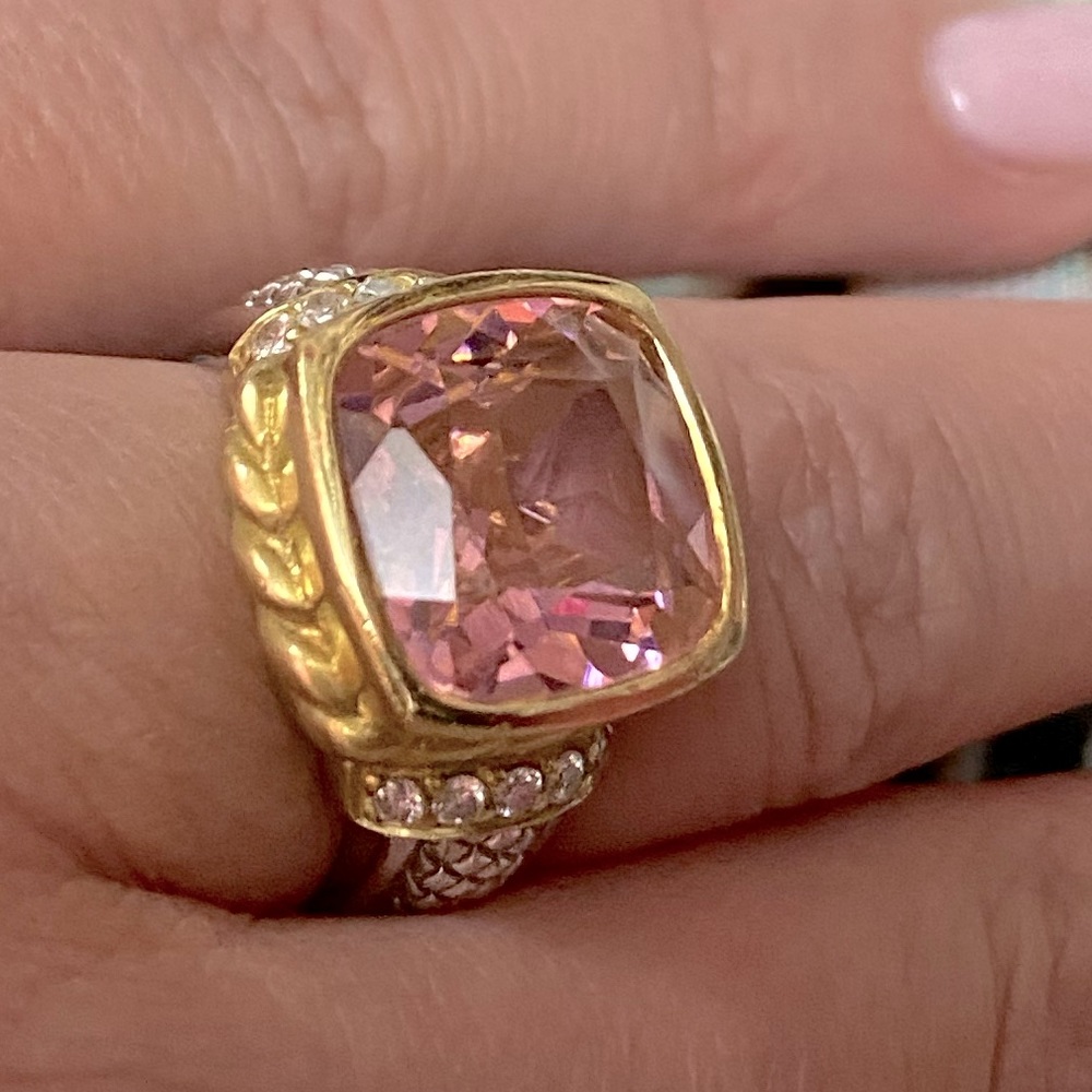 JUDITH RIPKA 18K GOLD SILVER DIAMOND PINK TOURMALINE RING SIZE 6